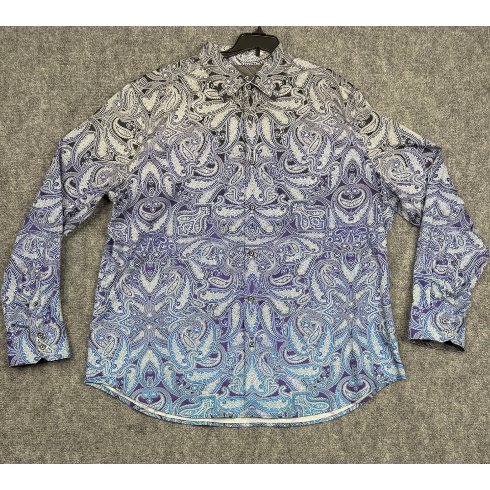 Robert Graham Mens 2XL Classic Fit Paisley Print Blue Purple Gradient Shirt